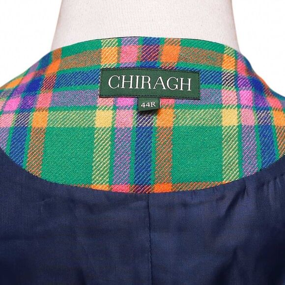 Mens Vest 44R Plaid Green Orange Blue Wool Lapel Waistcoat Formal Wedding Party - Picture 3 of 9